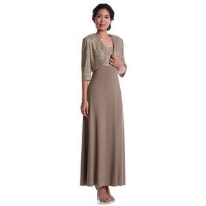 New! R&M RICHARDS Women's Sequin Lace 2-Piece Dress & Jacket Color Mocha Brown